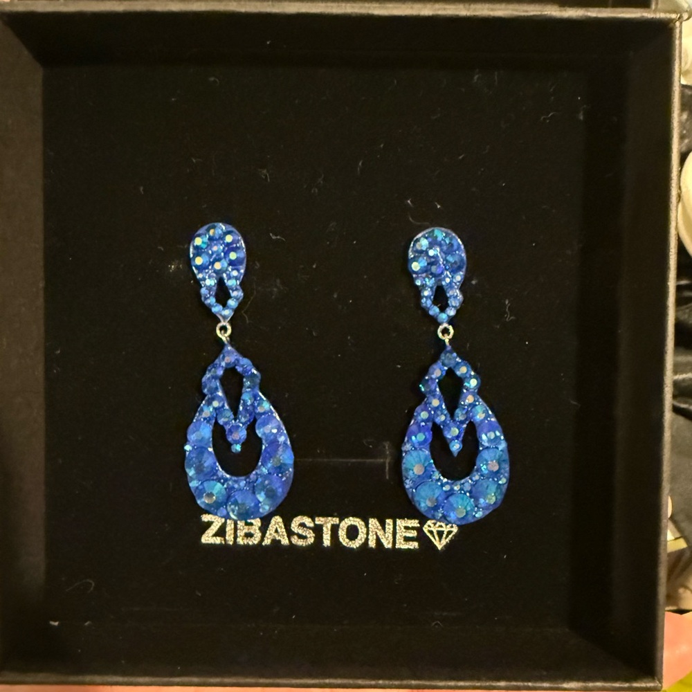 Zibastone Blue Statement Earrings